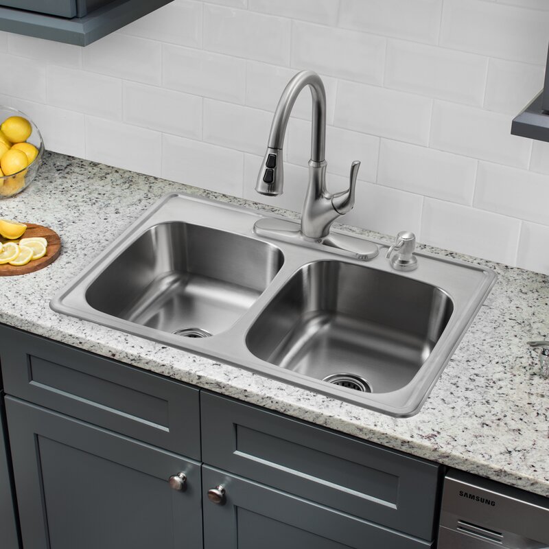 Soleil 33 X 22 Double Bowl Drop In Stainless Steel Kitchen Sink With